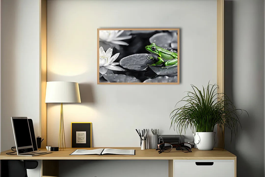 Metalen Magneetbord met hoogwaardige afbeelding van Kikker op lotusblad voor aan de muur