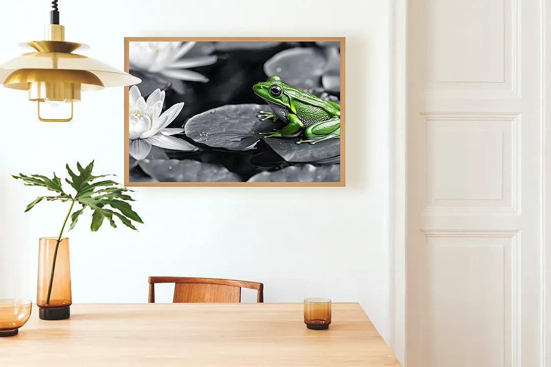 Metalen Magneetbord met hoogwaardige afbeelding van Kikker op lotusblad voor aan de muur