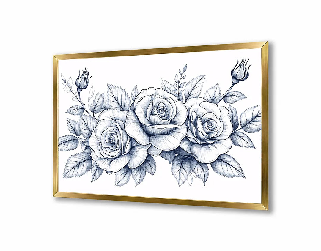 Metalen Magneetbord met hoogwaardige afbeelding van Gedetailleerde rozen tekening voor aan de muur