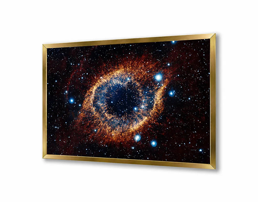 Metalen Magneetbord met afbeelding van ruimte nevel en sterrenstelsel in diep ruimte blauw en oranje kleuren