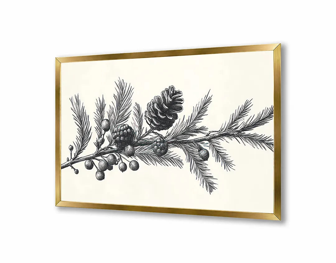 Metalen Magneetbord met hoogwaardige afbeelding van Dennenappel tak tekening voor aan de muur