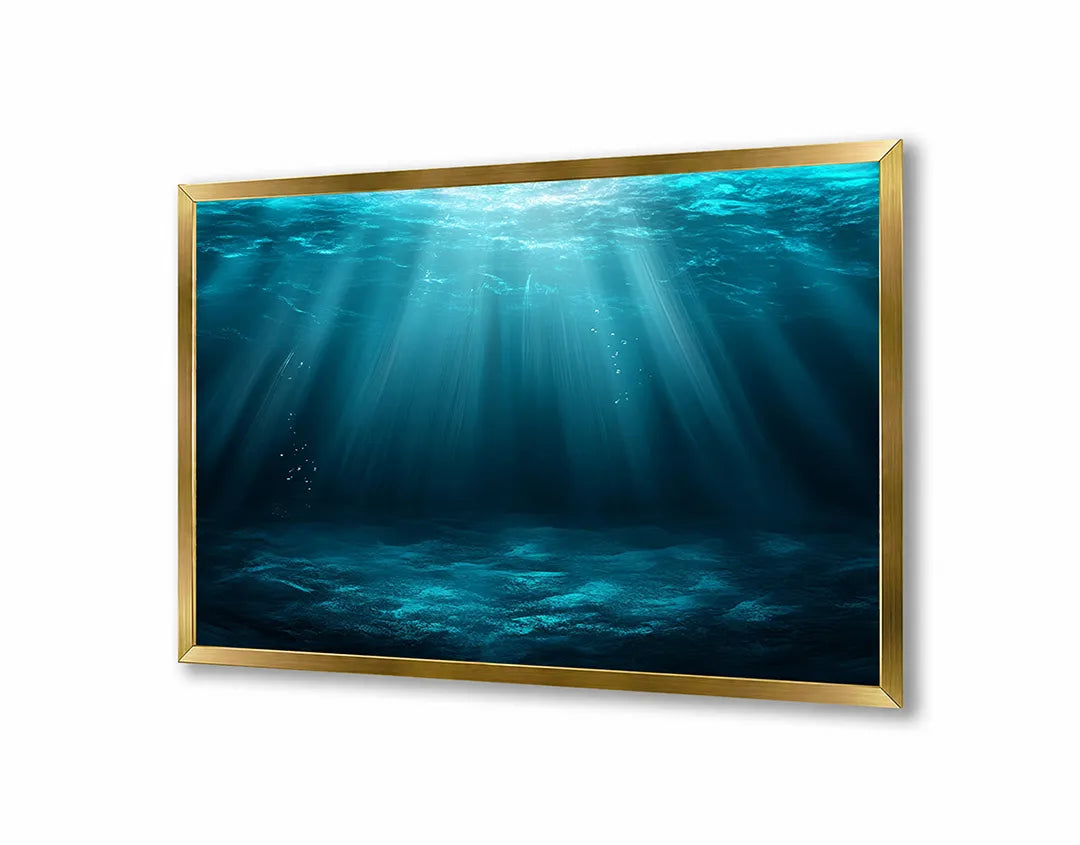 Metalen Magneetbord met hoogwaardige afbeelding van Onderwater met lichtstralen blauw voor aan de muur