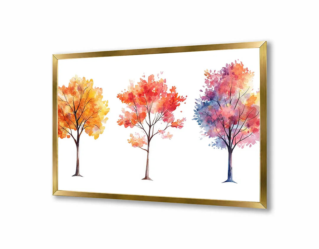 Metalen Magneetbord met hoogwaardige afbeelding van Drie herfstbomen waterkleur voor aan de muur
