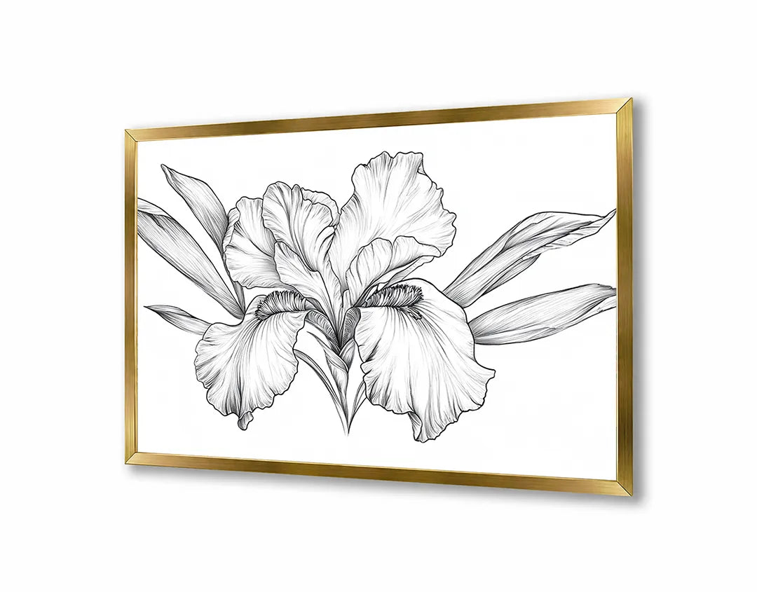Metalen Magneetbord met hoogwaardige afbeelding van Zwart wit bloemtekening voor aan de muur