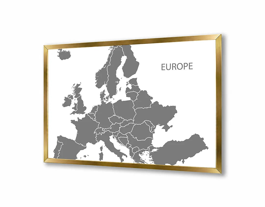 Metalen Magneetbord met afbeelding van grijze Europa landkaart in lichtgrijs kleuren