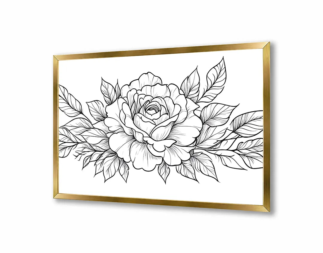 Metalen Magneetbord met hoogwaardige afbeelding van Rozentekening zwart wit voor aan de muur
