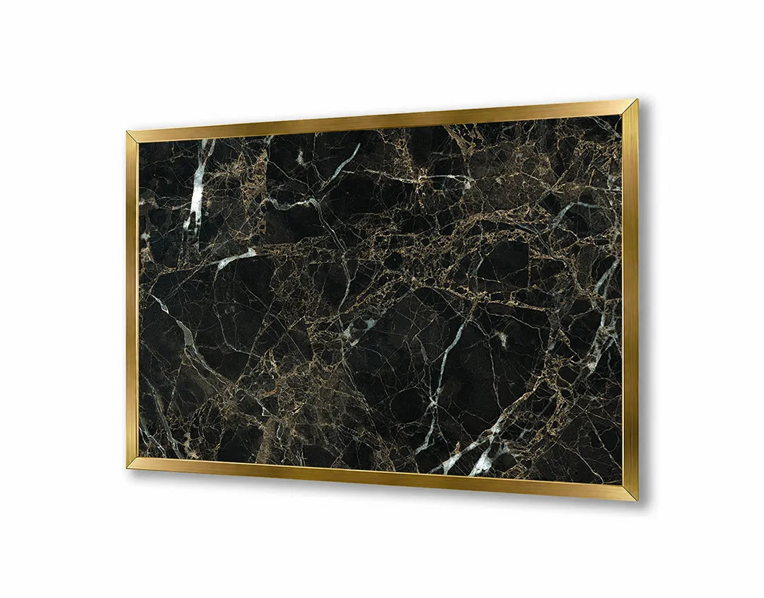 Metalen Magneetbord met afbeelding van zwart marmer met gouden aderen in zwart en goud kleuren