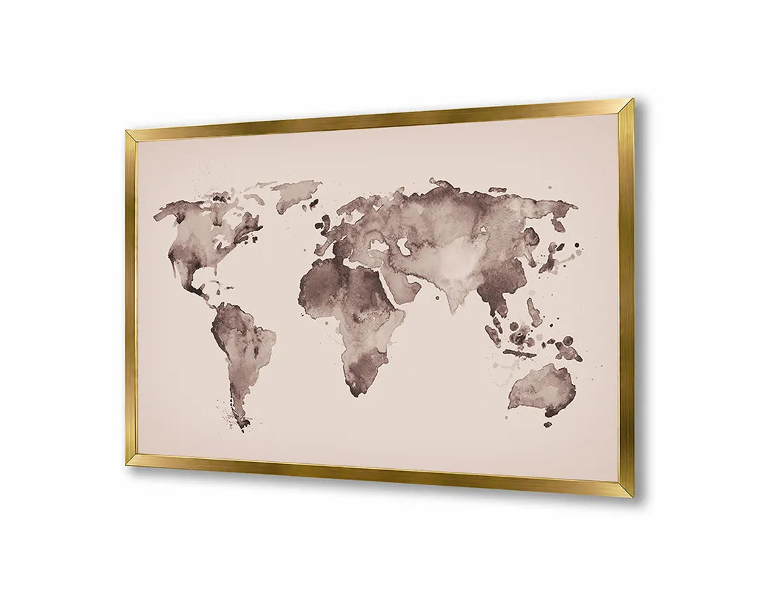 Metalen Magneetbord met afbeelding van roze getinte vintage wereldkaart in zacht roze en bruin kleuren