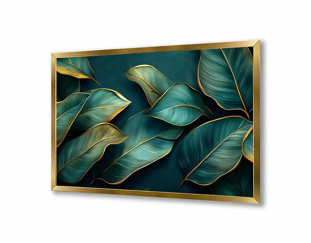 Metalen Magneetbord met hoogwaardige afbeelding van Gouden groene bladeren voor aan de muur