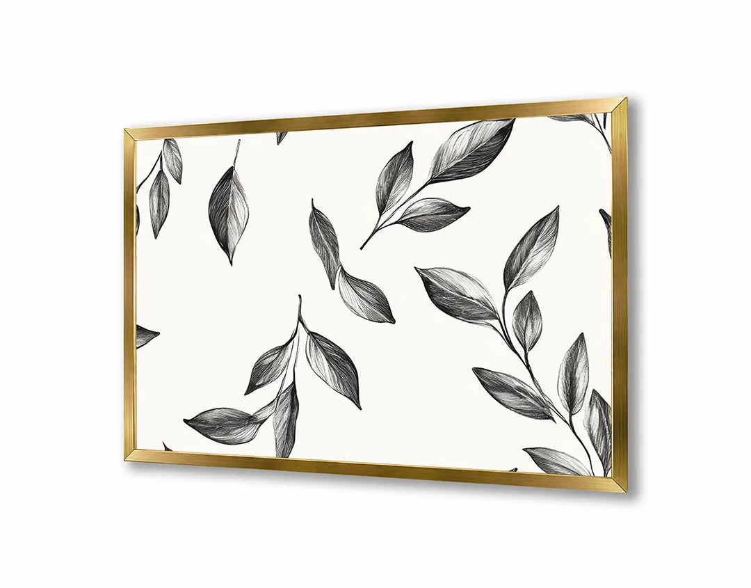Metalen Magneetbord met hoogwaardige afbeelding van Zwart wit bladeren patroon voor aan de muur