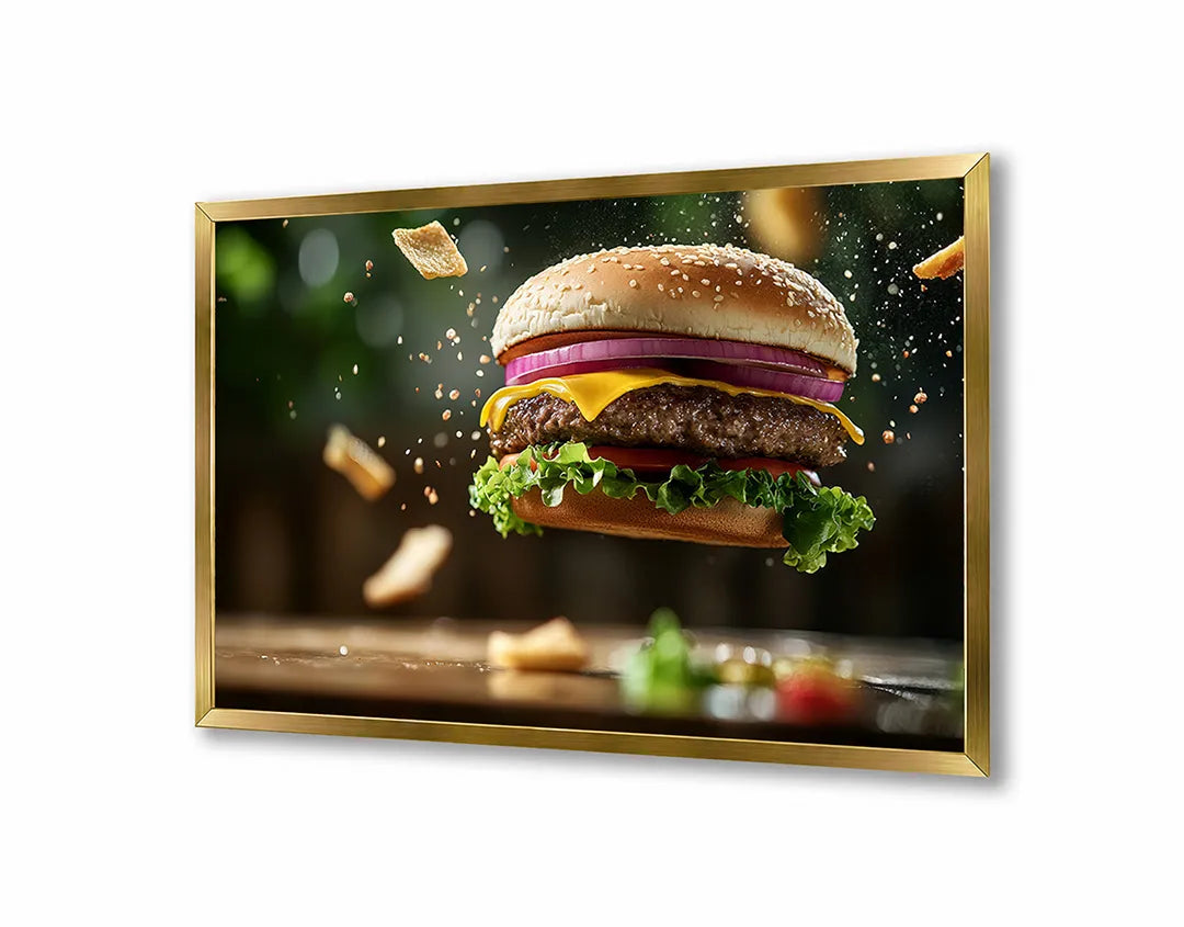 Metalen Magneetbord met hoogwaardige afbeelding van Vliegende hamburger ingredienten voor aan de muur