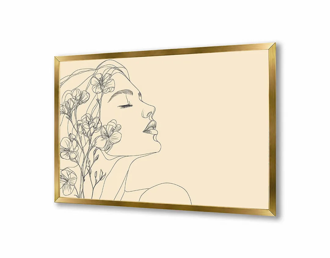 Metalen Magneetbord met hoogwaardige afbeelding van Minimalistisch vrouwengezicht bloemen voor aan de muur