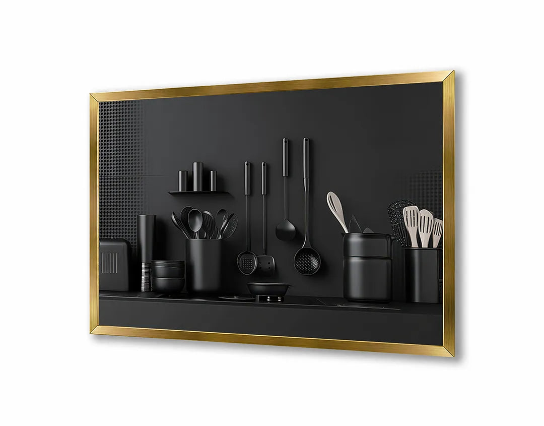 Metalen Magneetbord met hoogwaardige afbeelding van Zwart keukengerei plank voor aan de muur