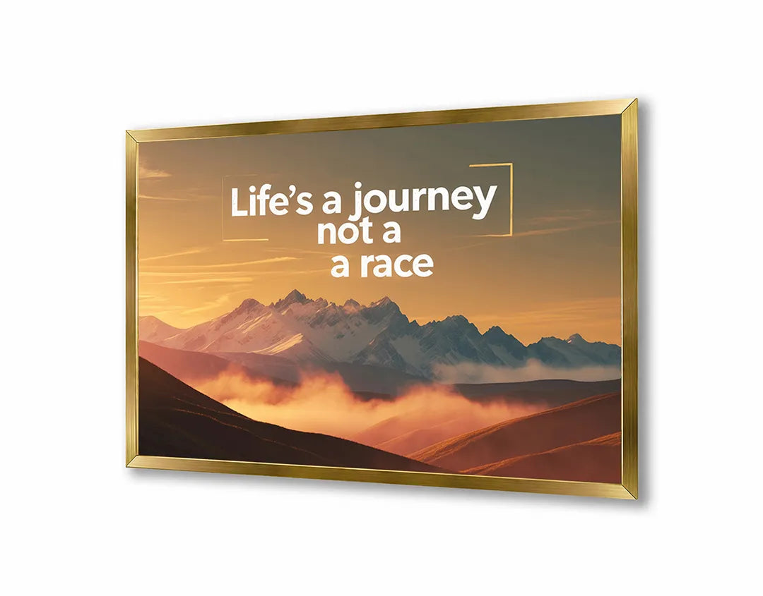 Metalen Magneetbord met hoogwaardige afbeelding van Lifes a journey not a race bergen voor aan de muur