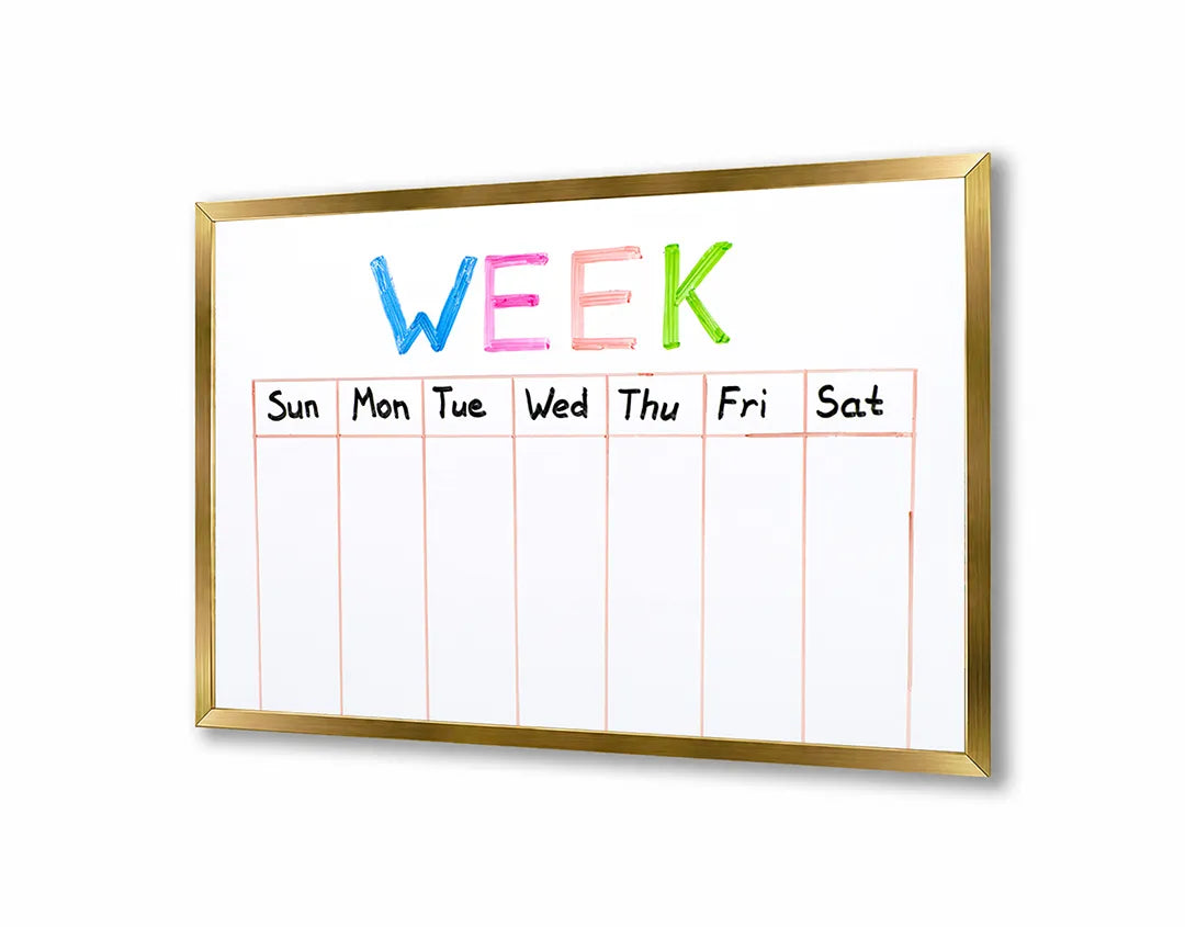 Metalen Magneetbord met afbeelding van kleurrijke weekplanner in regenboog accenten op wit kleuren