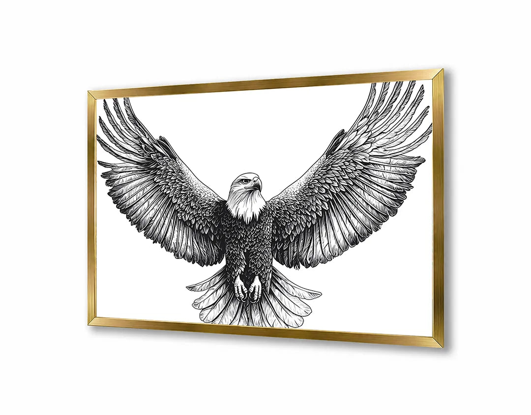 Metalen Magneetbord met hoogwaardige afbeelding van Vliegende adelaar zwart wit voor aan de muur