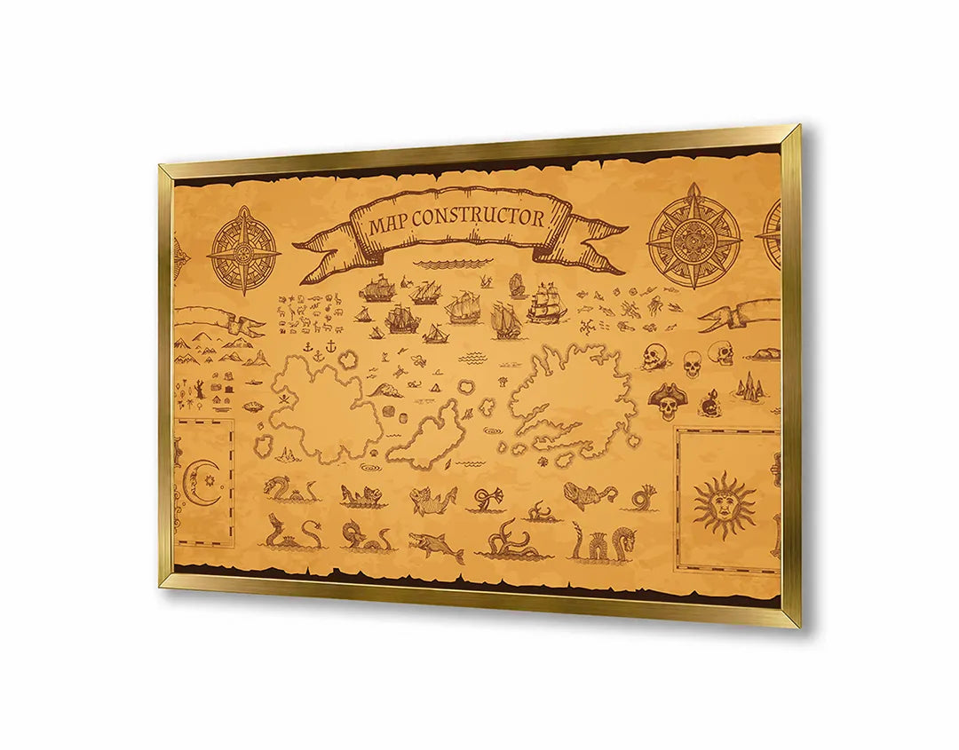 Metalen Magneetbord met hoogwaardige afbeelding van Oude schatkaart piraten voor aan de muur