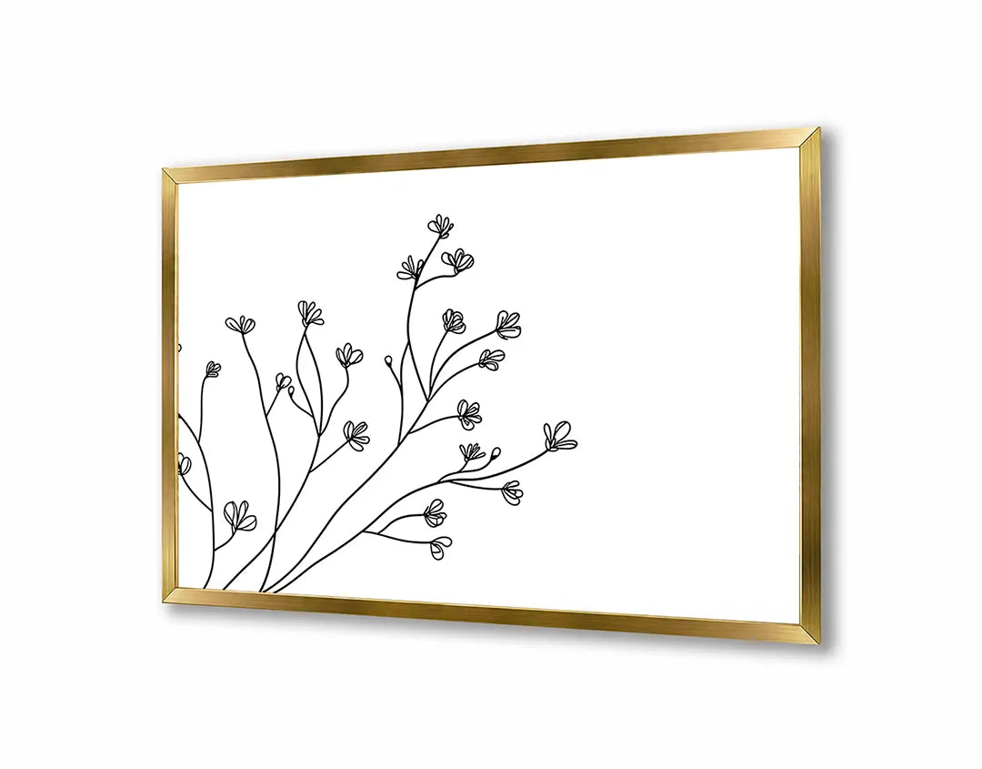 Metalen Magneetbord met hoogwaardige afbeelding van Fijne takjes met bloemen lijntekening voor aan de muur