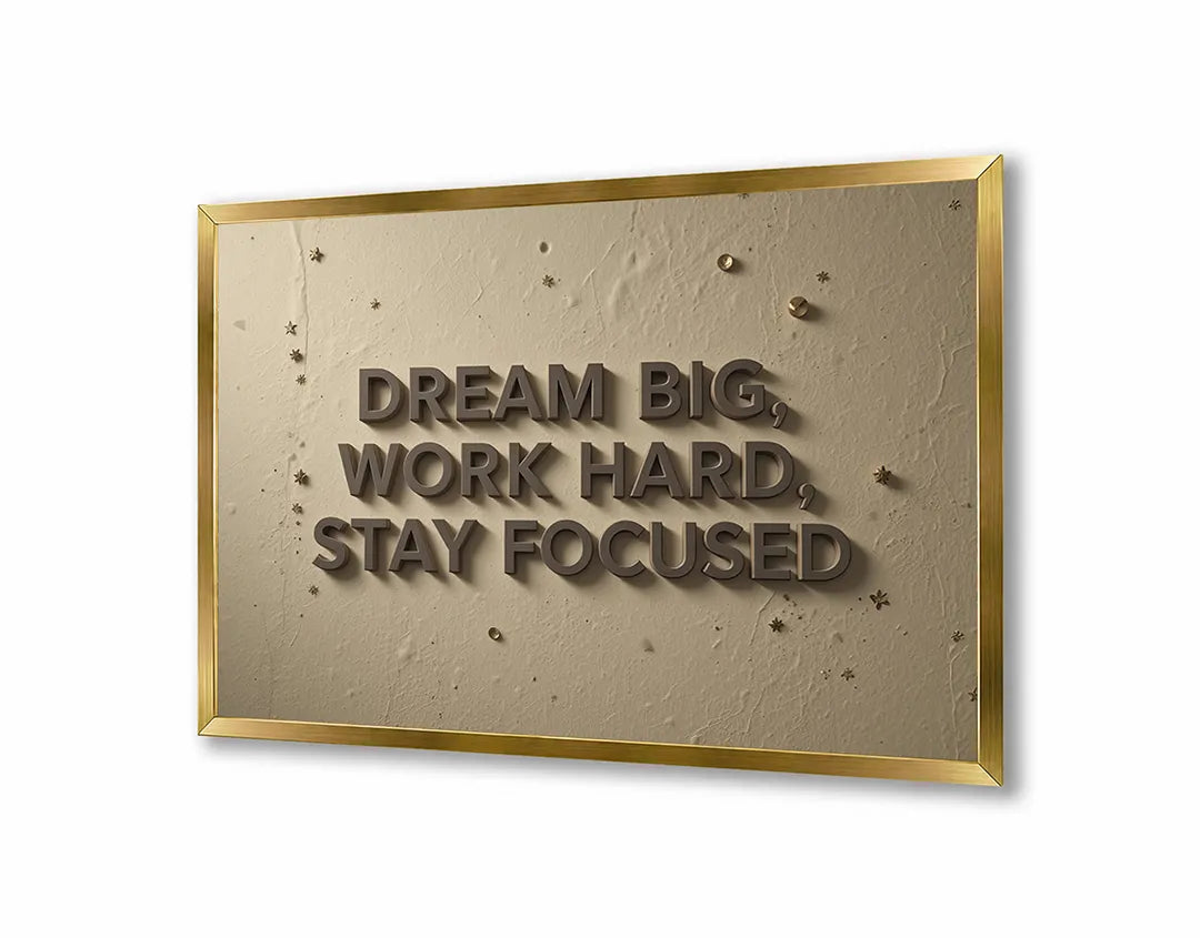 Metalen Magneetbord met hoogwaardige afbeelding van Dream big work hard tekst muur voor aan de muur