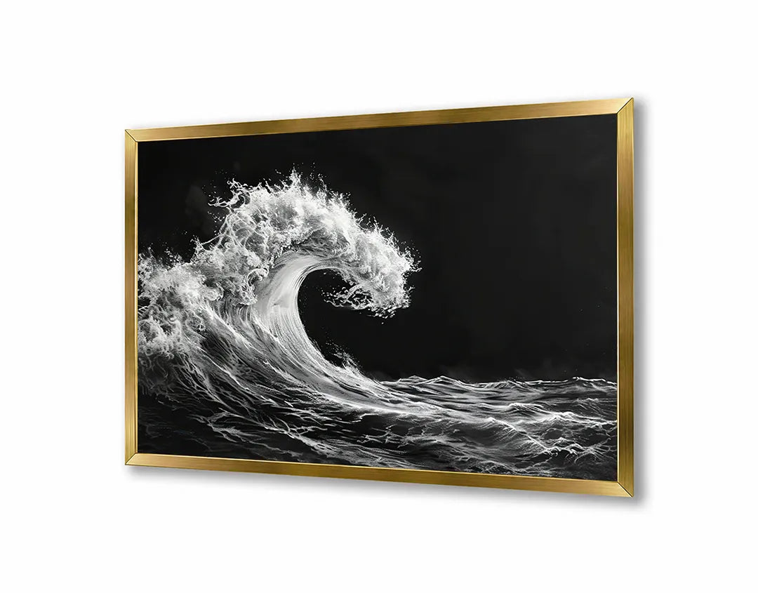 Metalen Magneetbord met hoogwaardige afbeelding van Grote oceaan golf zwart wit voor aan de muur