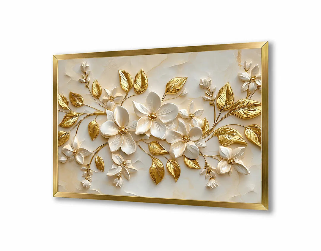 Metalen Magneetbord met hoogwaardige afbeelding van Gouden bloemen relief 3D voor aan de muur