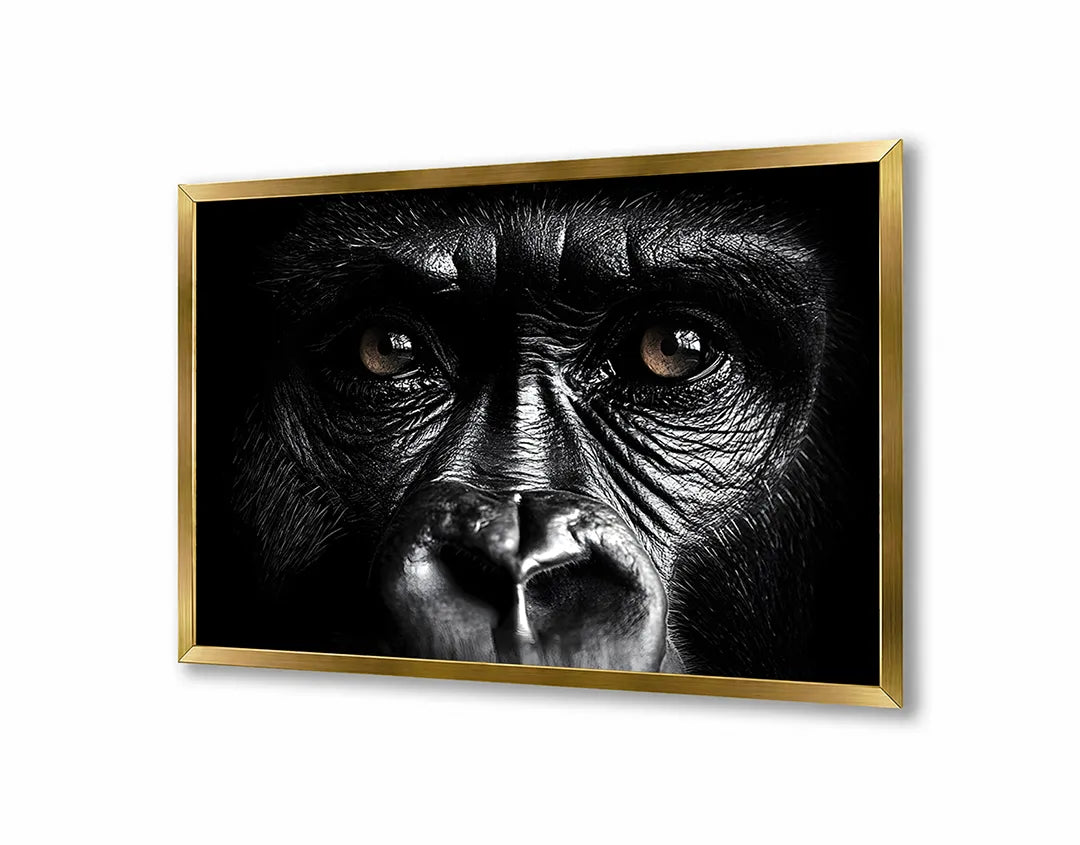 Metalen Magneetbord met hoogwaardige afbeelding van Gorilla gezicht close up donker voor aan de muur