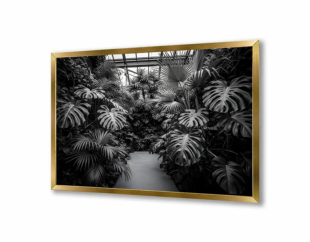 Metalen Magneetbord met hoogwaardige afbeelding van Tropische bladeren kas zwart wit voor aan de muur