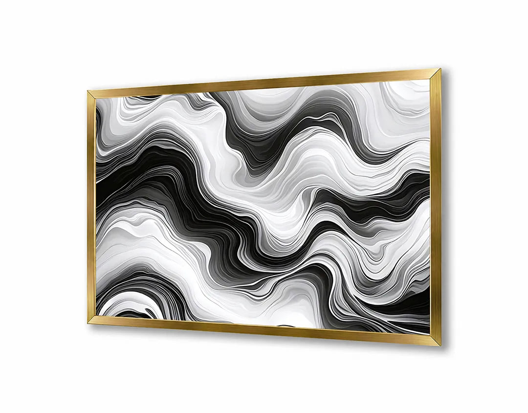 Metalen Magneetbord met hoogwaardige afbeelding van Zwart wit abstracte golven vloeistof voor aan de muur