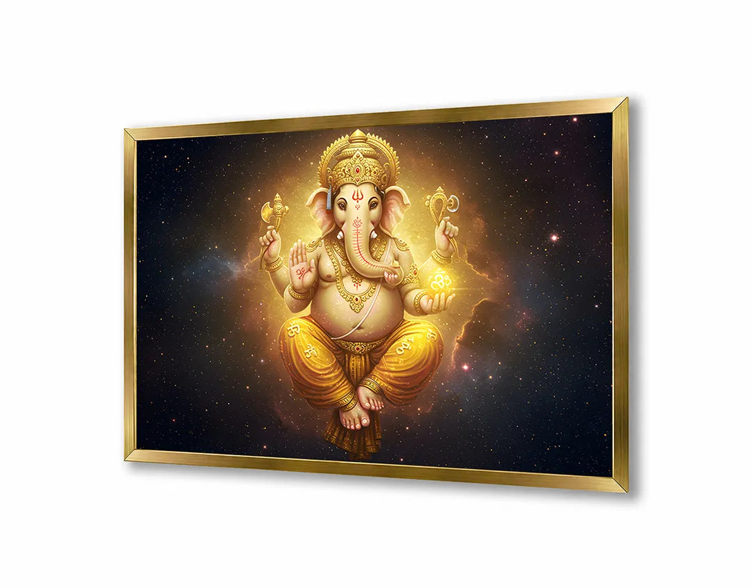 Metalen Magneetbord met hoogwaardige afbeelding van Gouden Ganesha godheid stralen voor aan de muur