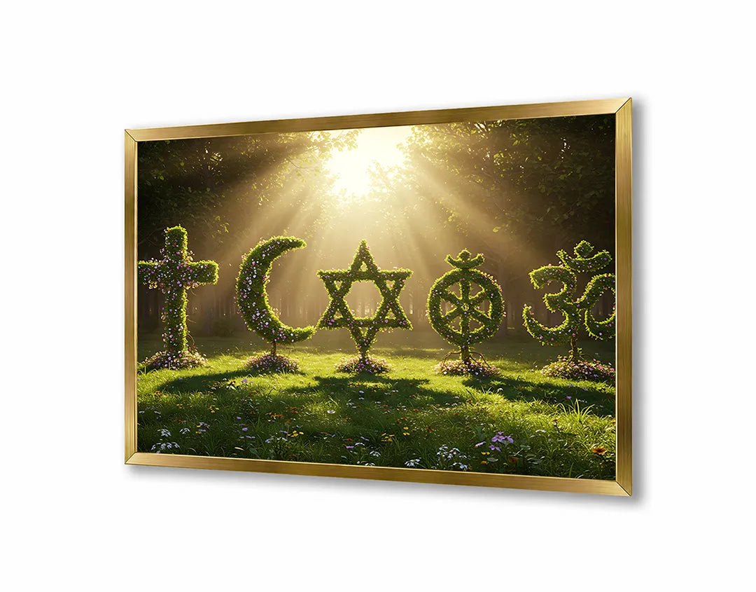 Metalen Magneetbord met hoogwaardige afbeelding van Religieuze symbolen hout natuur voor aan de muur
