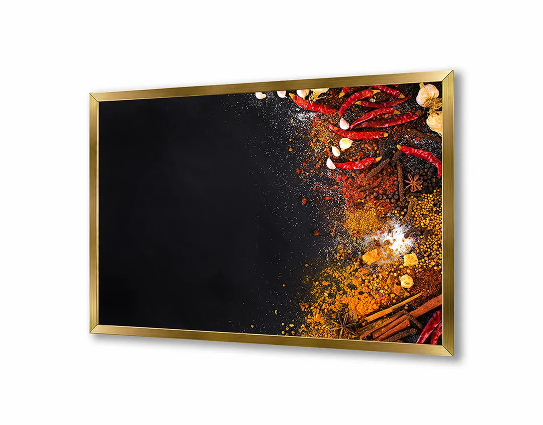 Metalen Magneetbord met afbeelding van rode pepers en kruiden in vurig rood kleuren