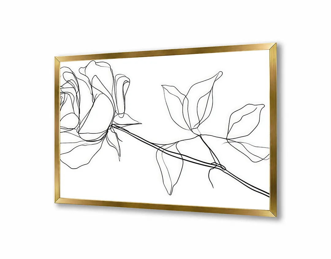 Metalen Magneetbord met hoogwaardige afbeelding van Roos lijntekening minimalistisch voor aan de muur