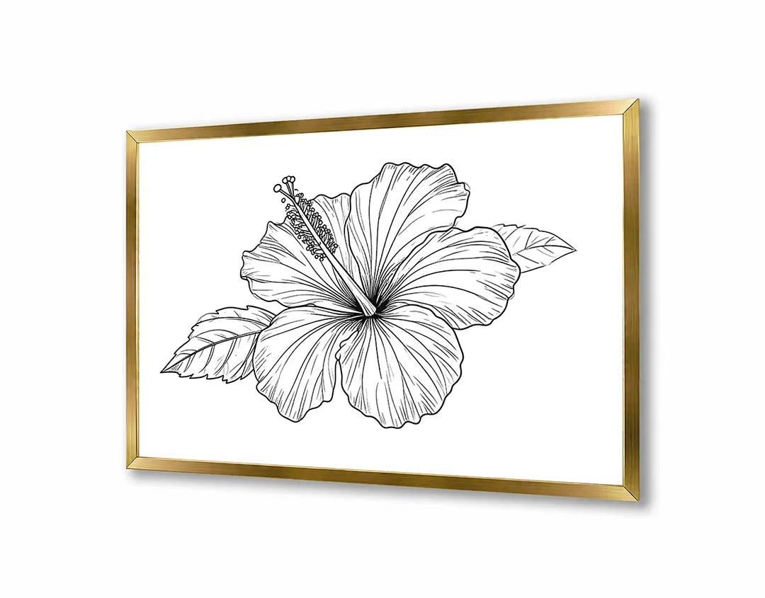 Metalen Magneetbord met hoogwaardige afbeelding van Hibiscus bloem lijntekening voor aan de muur