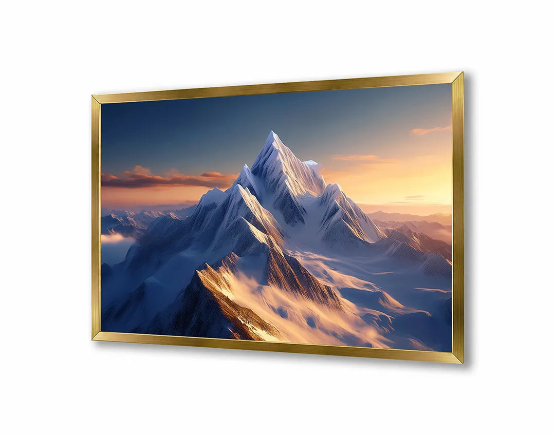 Metalen Magneetbord met hoogwaardige afbeelding van Bergpiek zonsondergang winter voor aan de muur