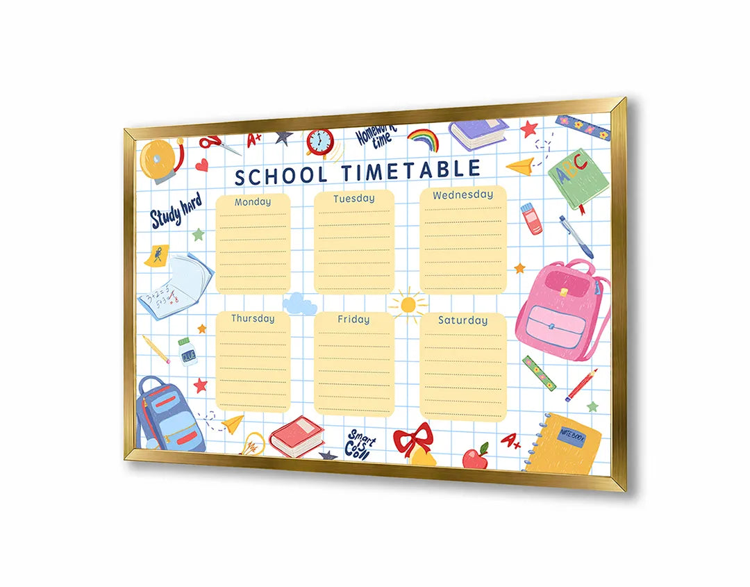 Metalen Magneetbord met hoogwaardige afbeelding van School timetable vrolijk rooster voor aan de muur