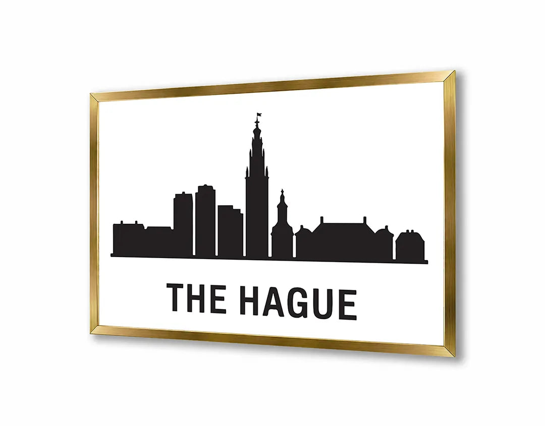 Metalen Magneetbord met hoogwaardige afbeelding van The Hague skyline zwart wit voor aan de muur
