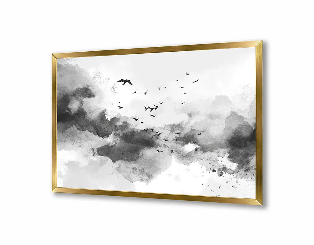 Metalen Magneetbord met hoogwaardige afbeelding van Abstracte wolken verf zwart wit voor aan de muur