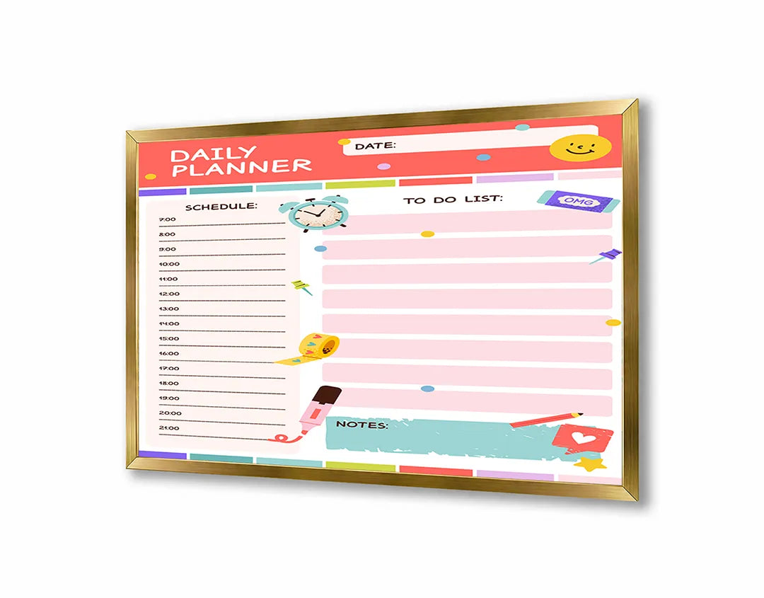 Metalen Magneetbord met hoogwaardige afbeelding van Daily planner roze voor aan de muur