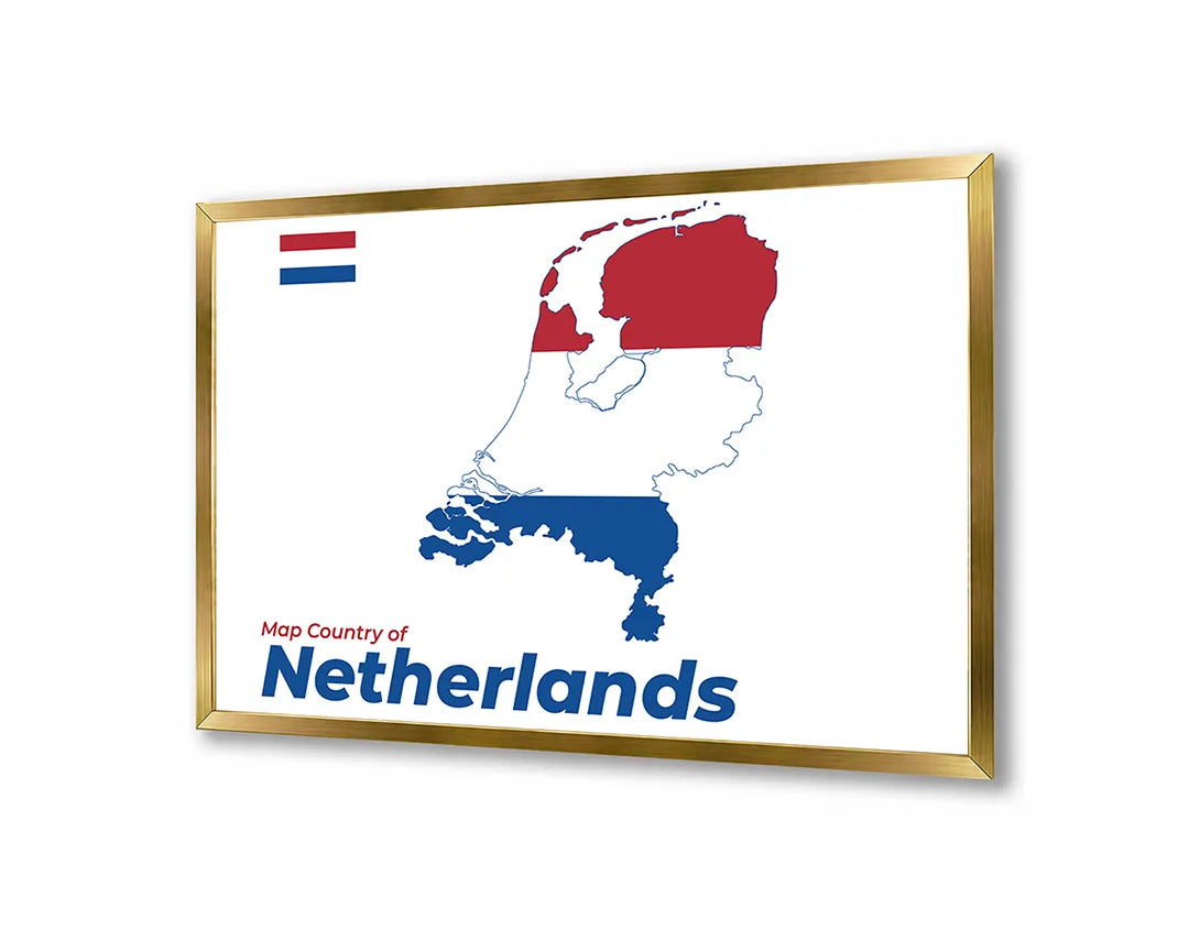 Metalen Magneetbord met hoogwaardige afbeelding van Nederland vlag landkaart voor aan de muur