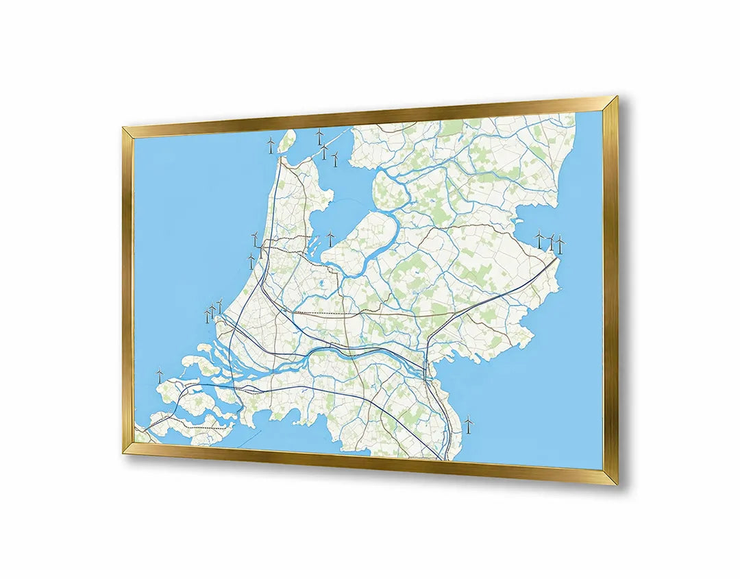 Metalen Magneetbord met hoogwaardige afbeelding van Nederland waterwegen landkaart voor aan de muur