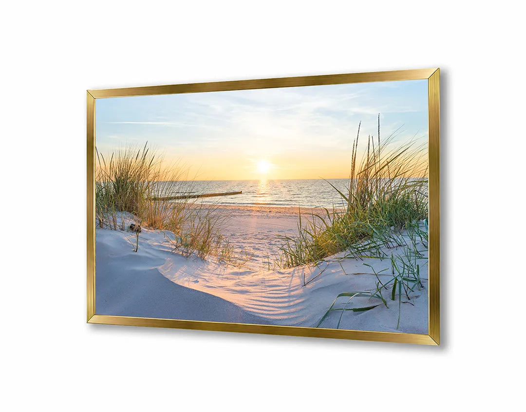 Metalen Magneetbord met afbeelding van zonsondergang over het strand in warme pastelkleuren kleuren