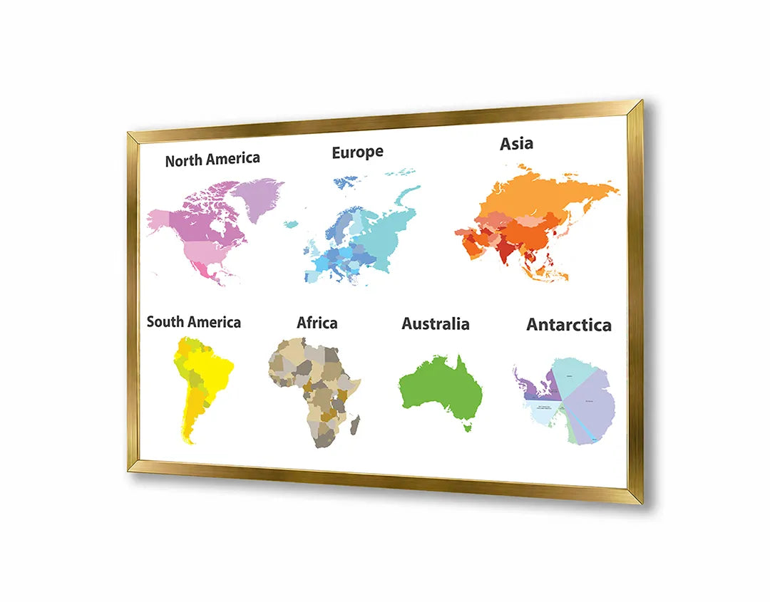 Metalen Magneetbord met afbeelding van kleurrijke werelddelen kaart in heldere kleuren kleuren