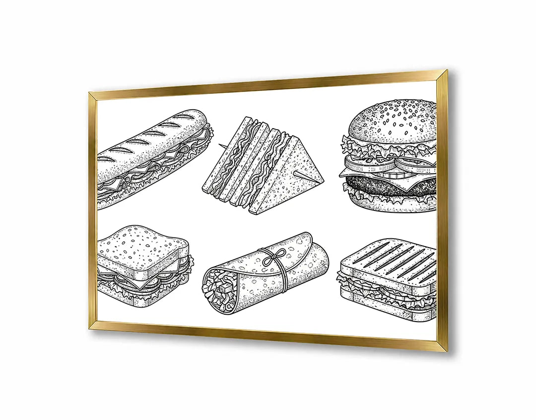 Metalen Magneetbord met print van Broodjes en snacks schets perfect als decoratie