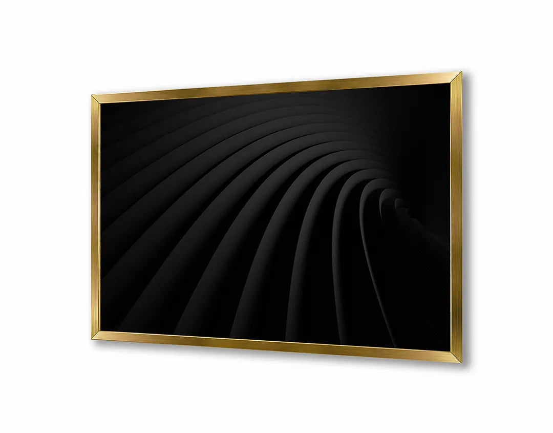 Metalen Magneetbord met afbeelding van abstracte golvende 3D lijnen in diepzwart kleuren