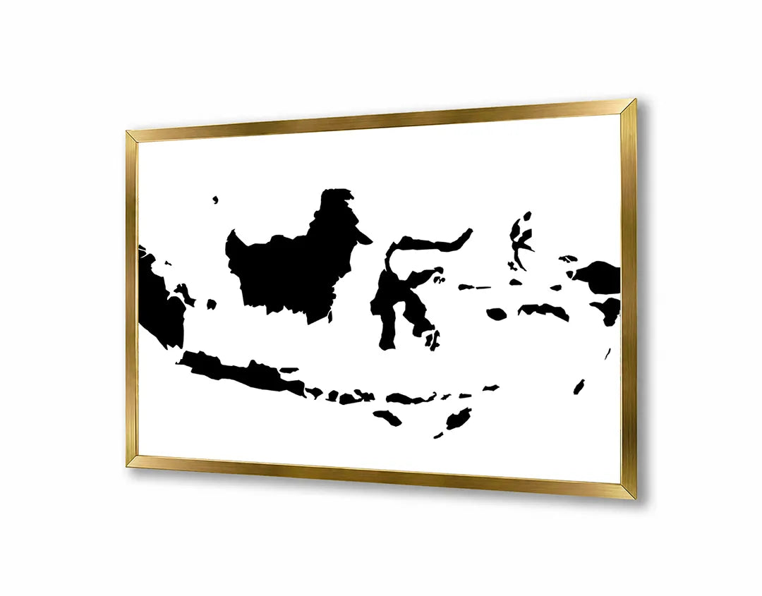 Metalen Magneetbord met afbeelding van silhouet landkaart van Indonesië in zwart op wit kleuren