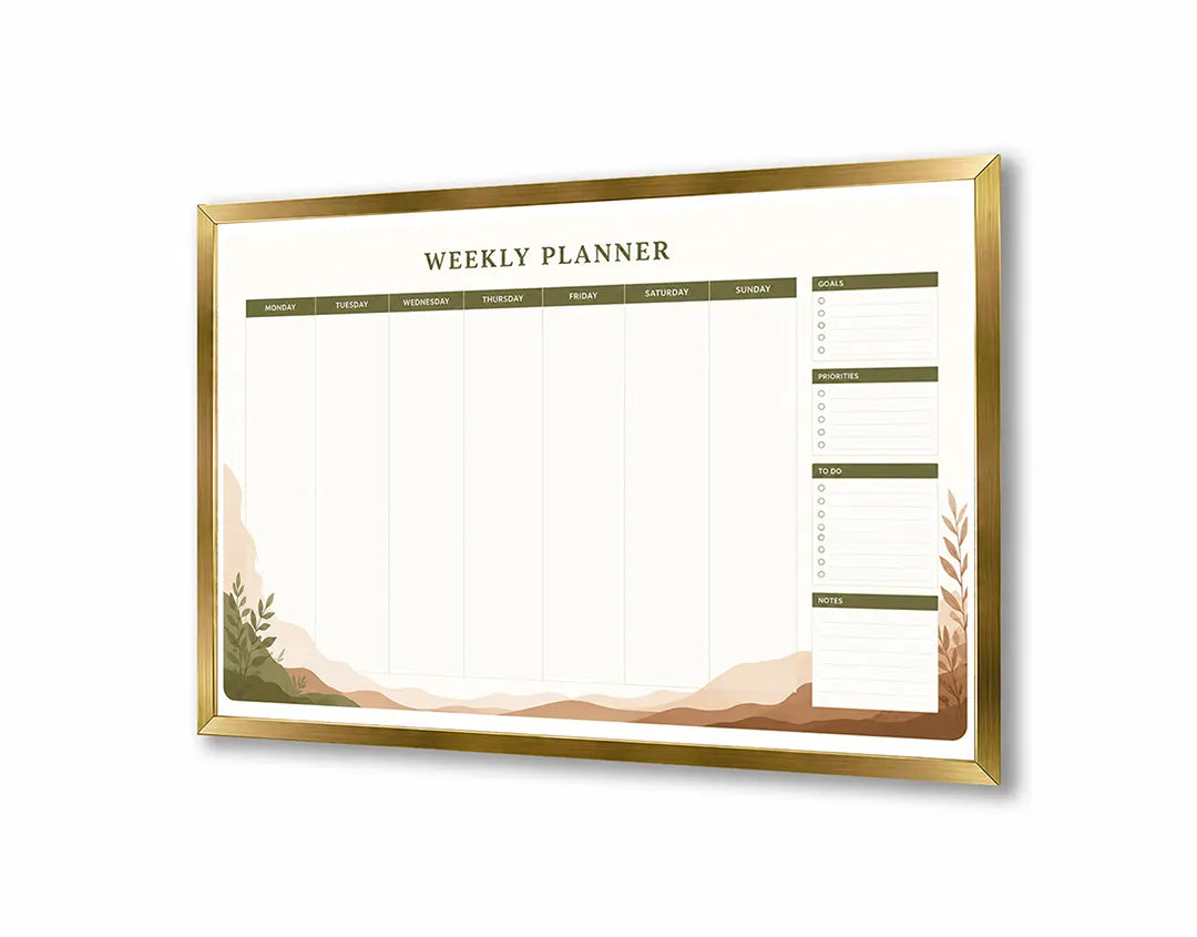 Metalen Magneetbord met print van Grijze planner met plantje perfect als decoratie
