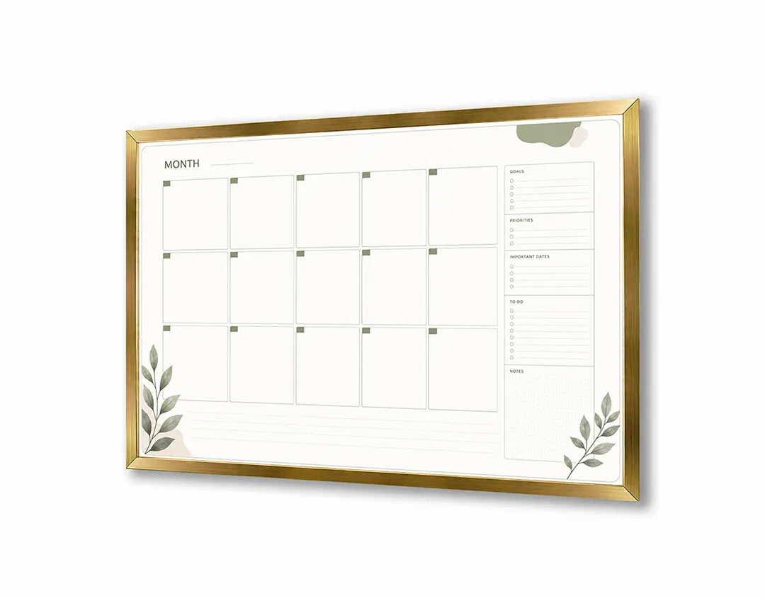 Metalen Magneetbord met functionele overzichts planner en decoratieve, zachte groene eucalyptus takjes