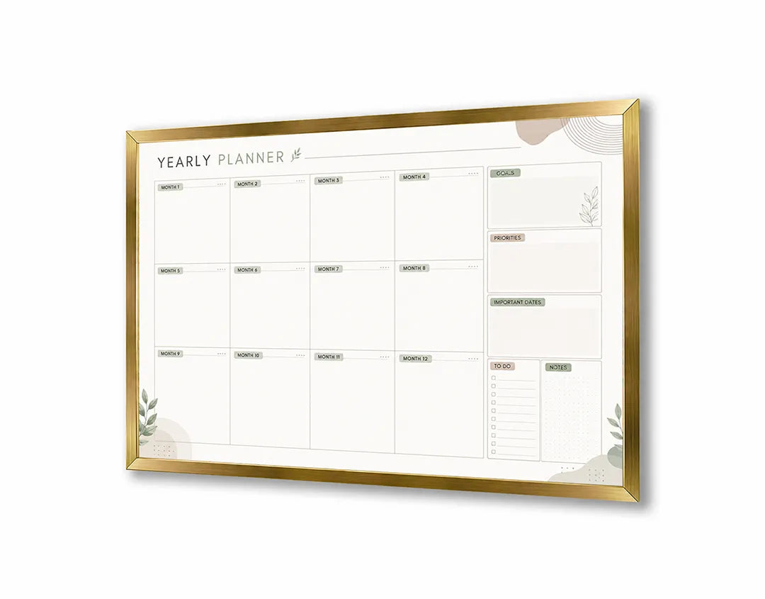 Metalen Magneetbord met overzichtelijke maandplanner subtiel gedecoreerd met frisse groene botanische bladeren