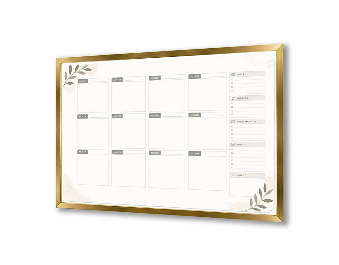 Metalen Magneetbord met klassieke maandplanner uitgevoerd in een tijdloze en zeer neutrale vormgeving