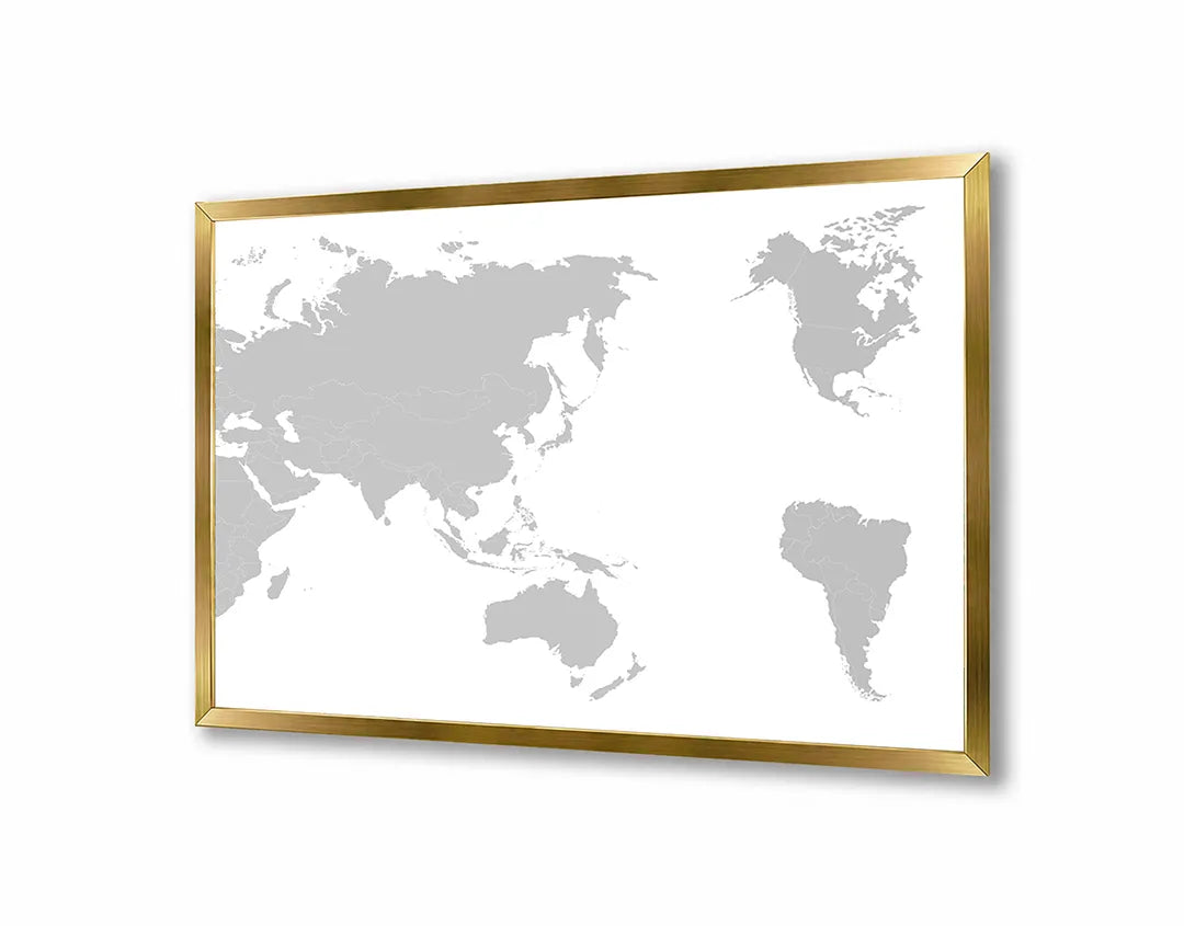 Metalen Magneetbord met print van Wereldkaart grijs wit perfect als decoratie